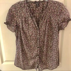 Short-sleeve Print Button-up Blouse